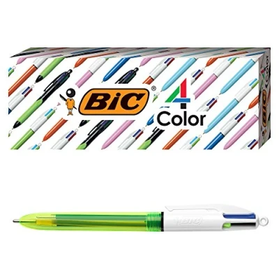 Image of BIC 4 Color Fluo Ballpoint Pen, Medium/Bold Point (1.0/1.6 mm), Assorted Inks, 3 Count