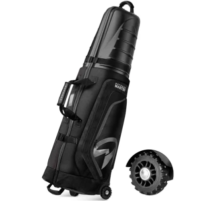 Image of OutdoorMaster Golf Travel Bags for Airlines with Wheels and Hard Case Top, Protect Clubs, Lightweight Easy to Maneuver, Upgrade Version, Rock Black
