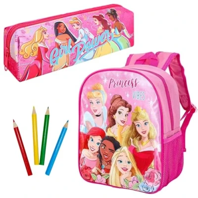 Image of Disney Princess Backpack &amp; Lunch Bag Set Kids Girls Back to School Sandwich Box