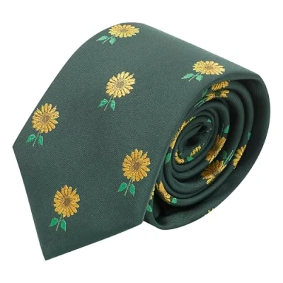Image of King &amp; Priory Dark Green Embroidered Sunflower Tie
