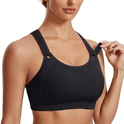 Image of SYROKAN Women&#039;s Front Adjustable Sports Bra Lightly Padded High Impact Racerback Wireless Gym Running Black 38C