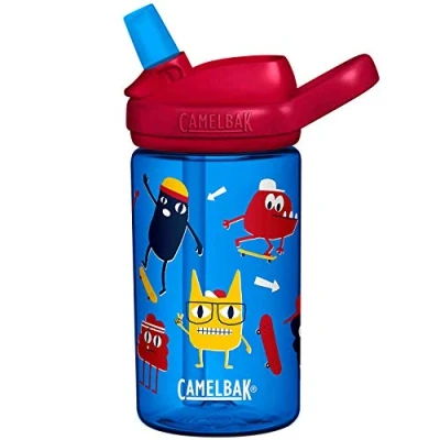 Image of Camelbak Eddy+ Kids Bottle Rad Skater Beasts, 400ml / Safe to Drink BPA Free Reusable Straw Sip Cup Boy Girl Youth Children Child Water Juice Flask Eco Environmentally Friendly Plant Based Plastic
