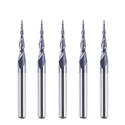Image of SpeTool 5Pcs Tapered Ball Nose End Mill 0.25mm Radius 3.175mm Shank Solid Carbide CNC Router Bit Set 2 Flute TiAlN Coated Spiral Milling Cutter for Woodworing Carving Engraving
