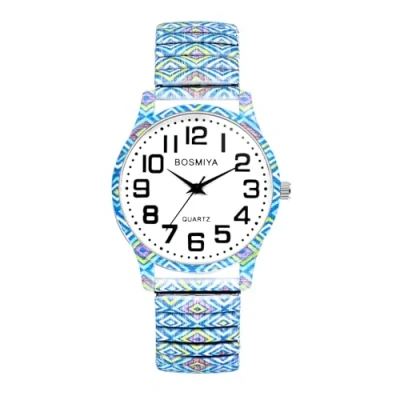 Image of JewelryWe Womens Stretch Band Watches: Easy Reader Analog Quartz Elastic Watch Casual Floral Expansion Wristwatch for Christmas