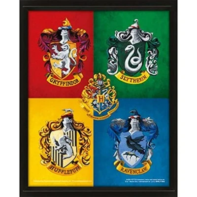 Image of Pyramid International HARRY POTTER 3D Lenticular Poster of Colourful Crests 25cm x 20cm 1.3cm in Box Frame Official Merchandise