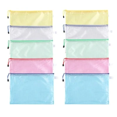 Image of A5 Plastic Wallet,10Pcs Zip Bags,A5 Wallets,Plastic Wallets A5,Plastic Wallets, Waterproof Mesh Document Bags,for School Office Homework Travel Storage Bags
