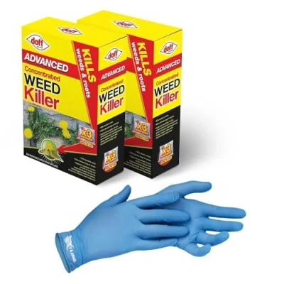 Image of Advanced Weedkiller Concentrated with 1 Pair Non Sterile Gloves Super Strength and Easy to use Contains Glyphosate kills unwanted vegetation 80ml Liquid Sachets (6 Sachets)