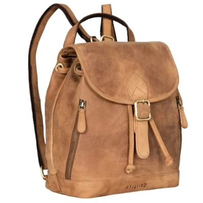 Image of STILORD &#039;Allison&#039; Ladies Leather Backpack Handbag Vintage Daypack Small Rucksack Womens Shoulder Bag Work Genuine Leather, Colour:Dijon Brown
