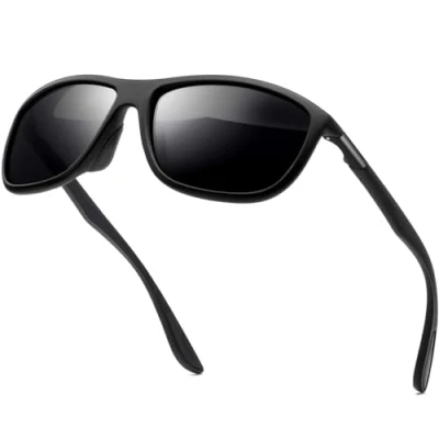 Image of KANASTAL Sports Sunglasses Black Mens Polarised Womens Driving Fishing Running Cycling Ladies UV Protection Retro Cool Rectangular Matte