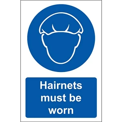Image of Hairnets must be worn Safety sign Self adhesive sticker 200mmx 150mm