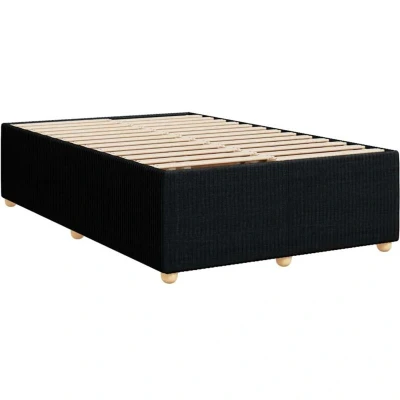 Image of vidaXL modern black double bed frame fabric upholstered, sturdy slatted support, durable pine &amp; engineered wood, no mattress included, ideal for bedroom, 190 x 135 cm, assembly required