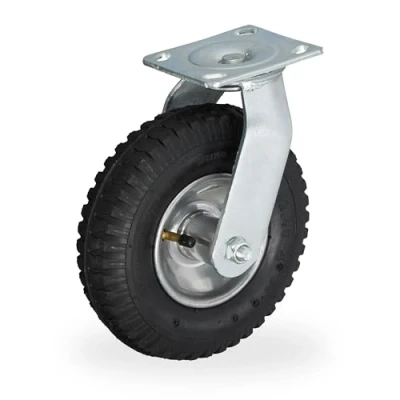 Image of Pneumatic Fixed Castor, Load 120 kg, 2.50 4, Rubber, Steel Plate, Air Filled, Heavy Duty Wheel, Black/Silver Relaxdays