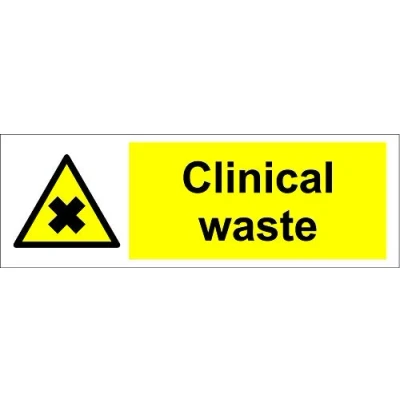 Image of Warning Clinical Waste Safety Sign Self Adhesive Sticker 300mm x 100mm