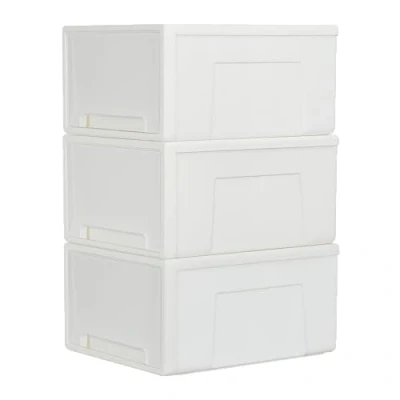 Image of Cetomo 50L*3 Compact Stacking Storage Drawer, Plastic Drawer Organizer with White Doors for Undersink, Kitchen, Pantry, Desk, and Home De Clutter, Store Shoes Craft Supplies, 3 Pack,