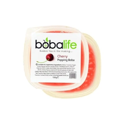 Image of Bobalife Cherry Flavoured Popping Boba 2 Servings (100g), Fruit Juice Filled Pearls for Bubble Tea, Iced Drinks, Desserts, Cocktails &amp; Slush Low Fat, Gluten Free Vegan