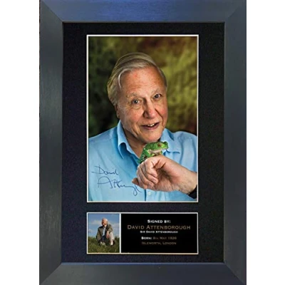 Image of DAVID ATTENBOROUGH Signed Autograph Mounted Photo Reproduction PRINT A4 Very Rare (297 x 210mm) #339 (Black Frame)