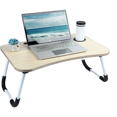 Image of NTEK Laptop Bed Table Lap Standing Desk Notebook Dorm with Foldable Legs &amp; Cup Slot Portable for Eating Breakfast, Reading, Watching Movie on Bed/sofa (WHITE MAPLE)