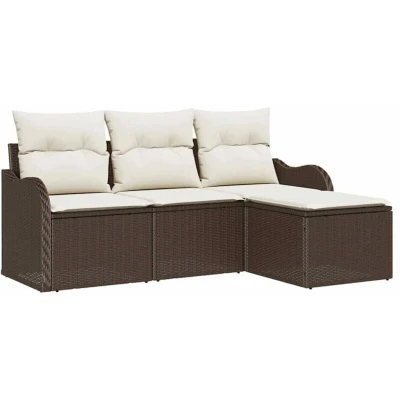 Image of vidaXL 4 Piece Garden Sofa Set with Cushions Brown Poly Rattan