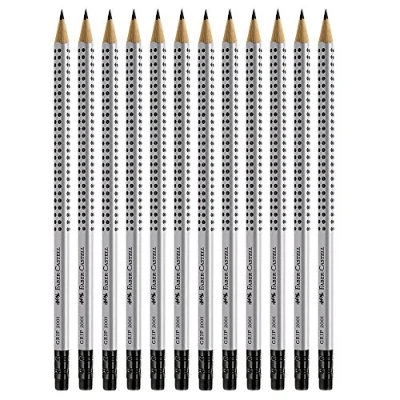 Image of Faber Castell Blacklead Pencil GRIP 2001 HB With Eraser Tip Pack Of 12, Black, Grey