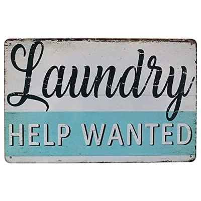Image of Hioni Laundry Help Wanted, Metal Tin Sign, Vintage Plaque Home Wall Decor