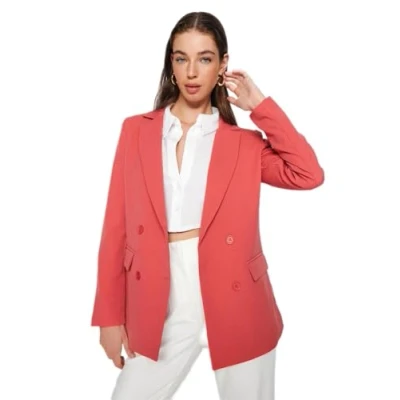 Image of Trendyol Women&#039;s Straight Long Sleeve Regular Blazer Jacket, red, 8