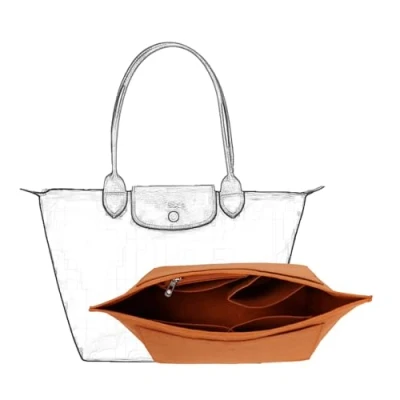 Image of D.DUO Purse Organizer, Multi Pocket Felt Handbag Folding Tote Bag Organizer Insert for Wallet Longchamp (Brown, Medium)
