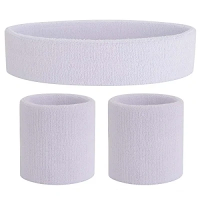 Image of ONUPGO Sweatband Set (3 Pieces) Sports Headband Wrist Striped Sweatbands Terry Cloth Wristband Athletic Exercise Basketball and Headbands Moisture Wicking Sweat Absorbing Head Band