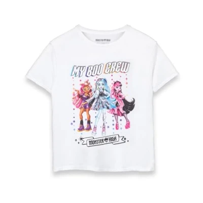Image of Monster High Girls T Shirt Kids My Boo Crew Short Sleeve Graphic Tee in White Draculaura Frankie Stein Clawdeen Wolf TV Show Apparel Top Fashion Cartoon Series Merchandise Gift