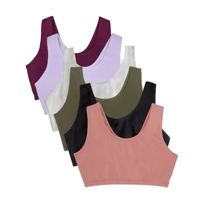 Image of Fruit of the Loom Women&#039;s Built Up Tank Style Sports Bra Value Pack, Opaque, Black/Heather Grey/Olive/Purple/Lilac/Dusk, 42 (Pack 6)