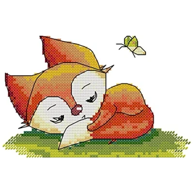 Image of Awesocrafts Cross Stitch Stamped Kits Sleeping Little Fox Easy Patterns Stitching Embroidery Needlework Kit Supplies