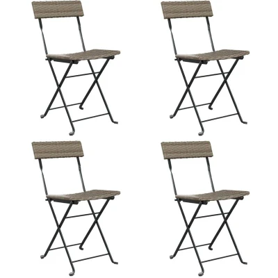 Image of vidaXL Folding Bistro Chairs Set of 4 Grey Poly Rattan and Steel, Weather Resistant, Stable, Foldable for Easy Storage