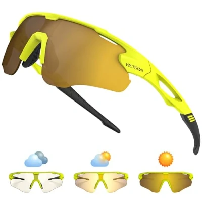 Image of Victgoal Cycling Glasses Photochromic Running Sunglasses for Men Women, TR90 Frame with UV Protection Sports (Yellow)