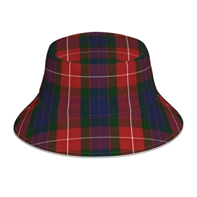 Image of 456 Unisex Bucket Hat Fraser Red Tartan Boonie Aldult Lightweight Beach Sun Wide Brim Fishing for Travel Camping