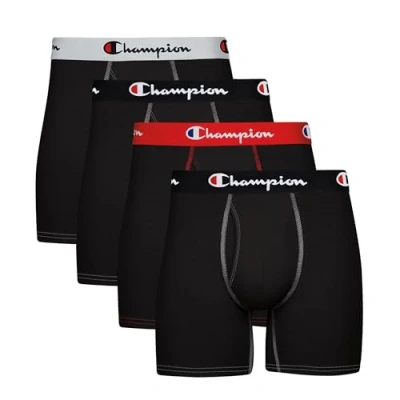 Image of Champion Men&#039;s Underwear Boxer Briefs, Total Support Pouch, Cotton Stretch, Multi Pack, Black 4 XL (Pack of 4)