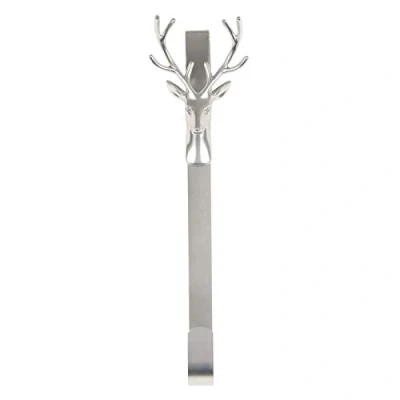 Image of Mr Crimbo Christmas Reindeer Wreath Hanger Silver Metal Over Door Decorations Hook 3D Design Antlers 38cm 15&quot;