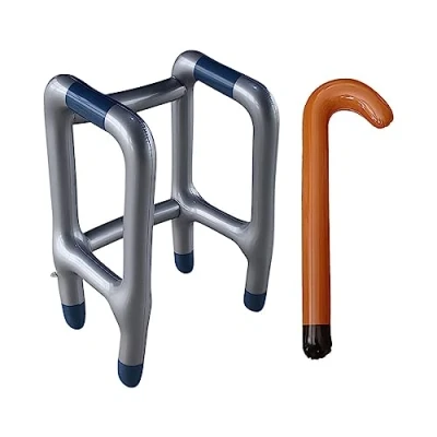 Image of Jagowa 2psc Inflatable Zimmer Frame Blow Up Walking Stick, Joke Gifts For Dress Prop Accessory Photo Booth