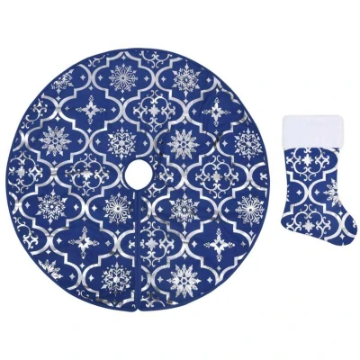 Image of vidaXL Luxury Christmas Tree Skirt with Sock Blue 122 cm Fabric