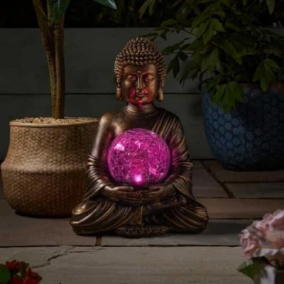 Image of Garden Mile Buddha Ornament Colour Changing LED Lights Solar Powered Waterproof Ornaments Outdoor Unusual Large For Weatherproof (Buddha)