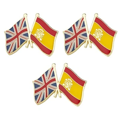 Image of 3 X United Kingdom Union Jack &amp; Spain Friendship Flag Enamel Lapel Pin Badge