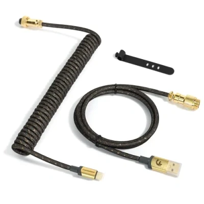 Image of XINMENG C03 Braided Coiled Keyboard Cable, Pro Custom USB C Double Sleeved Aviator Cable for Gaming Keyboard, Type to A with Detachable Metal Aviation Connect Mechanical Grey
