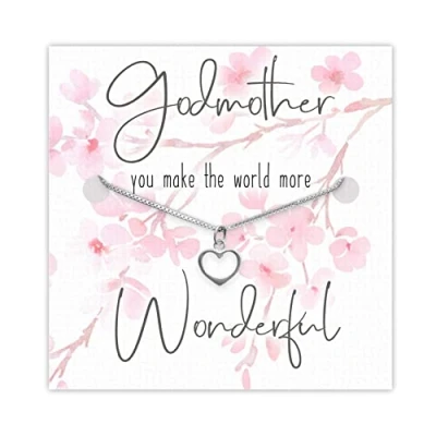 Image of Godmother Birthday Gift Card Sterling Silver Heart Pendant Necklace Jewellery Boxed Box Chain Versatile Design Unique &amp; Thoughtful Gifts From Godchildren For Godmum