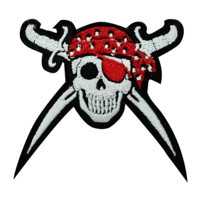 Image of Pirates Skull Patch, Biker Patch Embroidered Iron on Sew Badge for Clothes etc. 7x7 cm
