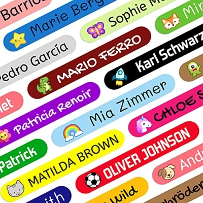 Image of Personalised Stickers for School to Mark Pencils and pens. Colored Waterproof Labels Children in Kindergarten. Dimensions 4.6 x 0.6 cm (500)