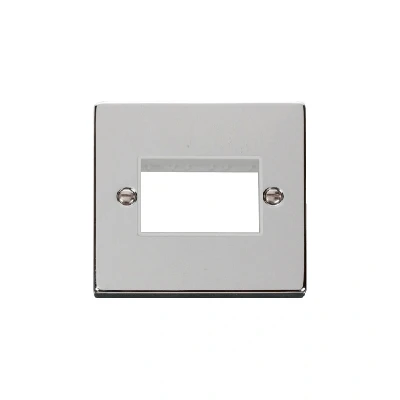 Image of Click Deco 1 Gang MiniGrid Triple Aperture Unfurnished Plate Polished Chrome White Inserts