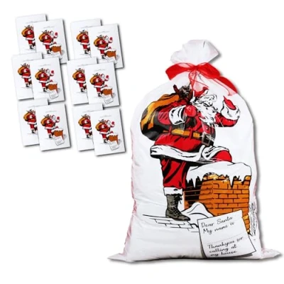 Image of eBuyGB Giant Plastic Father Christmas Santa Sack, Large Stocking Bag for Presents and Gifts, 75 x 50 cm, Pack of 12