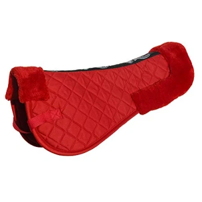Image of Rhinegold Cotton Horse Riding Saddle Pad Luxury Equestrian with Faux Fur, Trimmed Edges &amp; Girth Replacement Straps. Equipment Numnahs for Horses Ponies