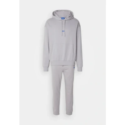 Image of HUGO Mens tracksuit NalonsoNap Cotton terry set bottoms with blue logo patches