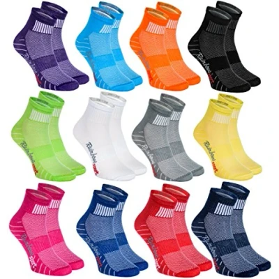 Image of Rainbow Socks Women Men Colourful Cotton Sneaker Sport 12 Pairs Multicoloured Size 8,5 9,5