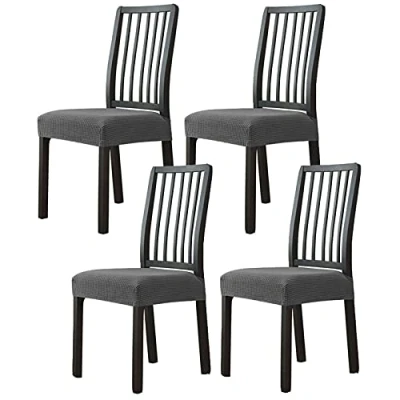 Image of JHLD Chair Seat Covers, Stretch Dining Covers Elastic Jacquard Room For Chairs Removable Washable Kitchen Office Dark grey set of 4