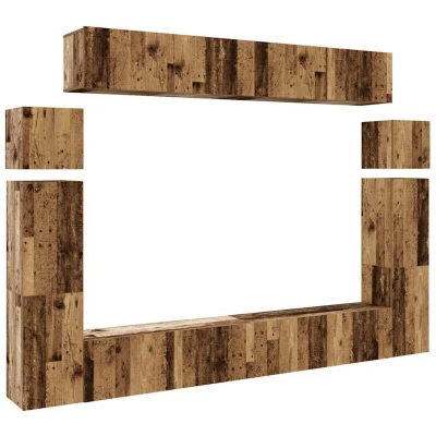Image of vidaXL 8 Piece TV Cabinet Set Wall mounted Old Wood Engineered